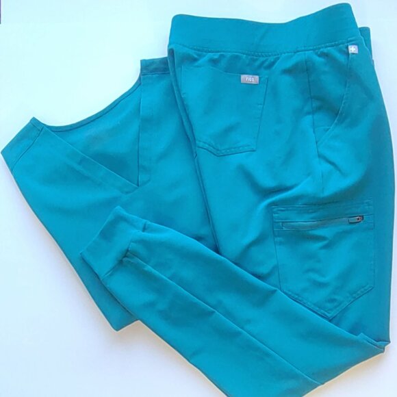 FIGS Scrubs 2 Piece Set Teal-Casma Top Lrg & Zamora Jogger Bottom Med-Tall  EUC - Picture 1 of 12